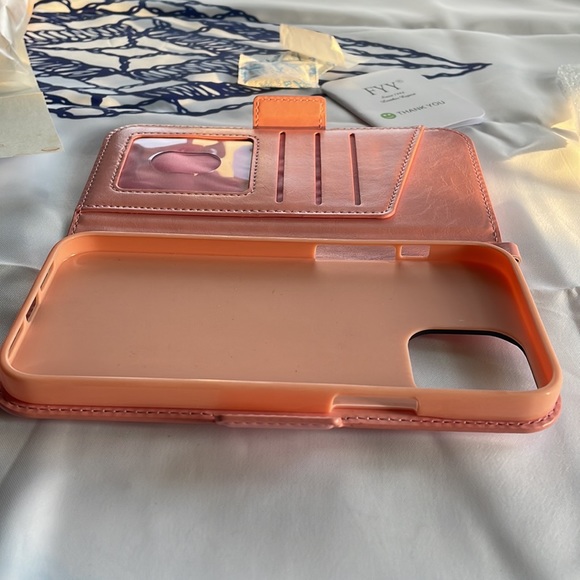 FYY Faux Leather iPhone 12 Pro Max pink daisy Wallet with wrist strap - Picture 10 of 14